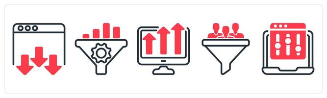 A set of 5 business icons as landing page, seo conversion rate, marketing trend vector