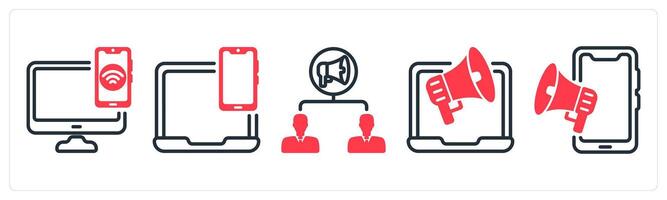 A set of 5 business icons as device connectivity, responsive design, viral marketing vector