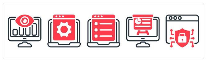 A set of 5 business icons as seo monitoring, web site development, online questionnaire vector