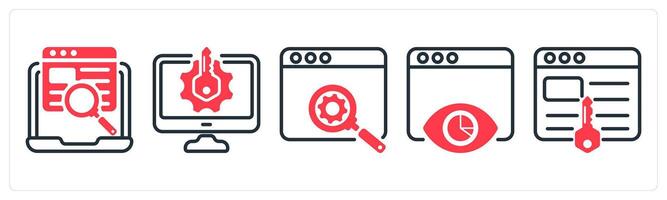 A set of 5 business icons as web search, keyword generator, seo development vector