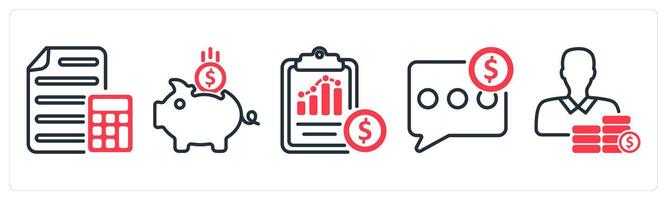 A set of 5 business icons as calculation, savings, cost statement vector