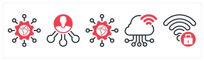 A set of 5 business icons as global technology, affiliate, cloud connection vector