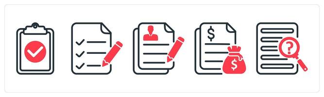 A set of 5 business icons as task done, checklist, job application vector