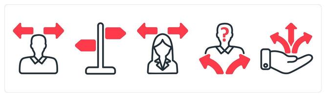 A set of 5 business icons as confusion, direction sign, confusion in decision making vector