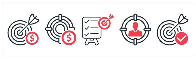 A set of 5 business icons as business target, profit target, objective vector