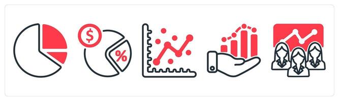 A set of 5 business icons as pie chart, tax rate, graph vector
