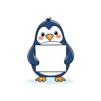 Cartoon Penguin Holding a Blank Sign for Custom Text and Creative Design Projects vector