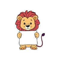Playful Lion in Cartoon Style Holding a White Billboard for Customizable Content Creation vector