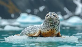 Leopard Seal Resting on a Glacial Ice Floe photo