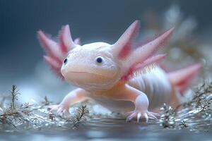 Albino Axolotl Aquatic Salamander Closeup Portrait photo