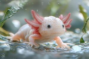 An Adorable Albino Axolotl In Aquatic Habitat photo