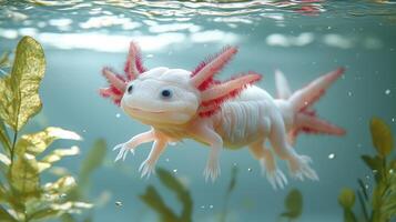 Axolotl swimming underwater in an aquatic environment photo