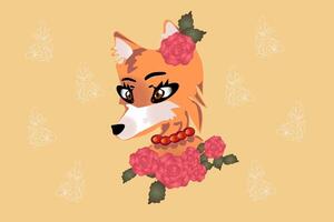 The cunning noble fox with roses on the yellow background vector