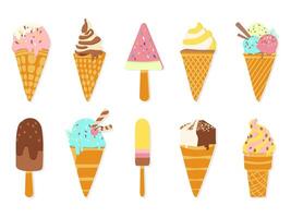Collection isolated ice cream cones on white background. Set of Ice cream. Illustration for web, design, print vector