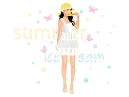 Young woman enjoying a lemony-flavored ice cream. vector