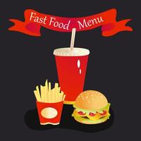 Fast food menu on black background. vector