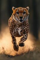Cheetah Running Towards The Camera At Sunset photo