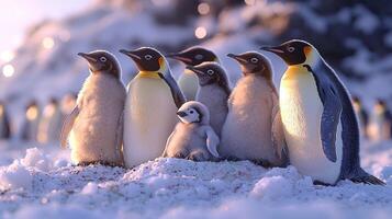 Emperor Penguin Family Group In Snowy Antarctic Habitat photo