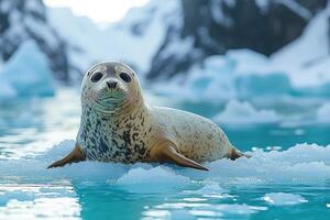 Leopard Seal Resting On Antarctic Ice Floe photo