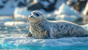 Leopard Seal Pup Resting on Arctic Ice Flow photo