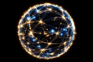 Glowing 3D globe with interconnected lines symbolizing global Internet connections and digital communication in a futuristic cyber concept photo
