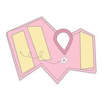 Kawaii Travel Map with Location Pin - Cute Navigation Illustration vector