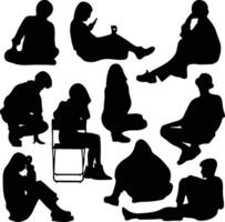 sitting people silhouettes, people shadows, flat, isolated graphics vector