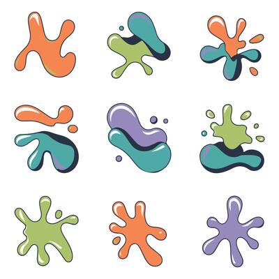 Colorful Liquid Splash Icons with Solid Fills.