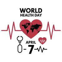 World health day logo with heart beat and world map vector