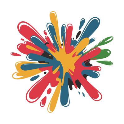 Colorful paint splashes on white background