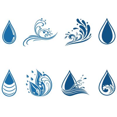 Water drops and waves icons set