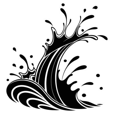 A black and white wave with splashes