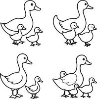 Playful Cartoon Duck Outline Set Black and White for Coloring vector