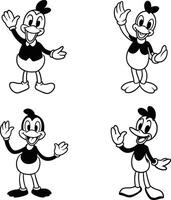 Black and White Duck Line Art Collection Cute Cartoon Illustration vector