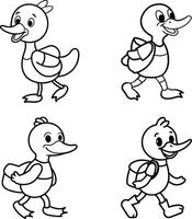 Cute Duck Sketch Set Black and White Art for Coloring Pages vector