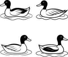 Black and White Cartoon Duck Sketch Collection for Coloring vector