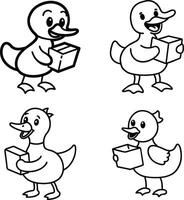Black and White Cute Duck Outline Set Illustration for Coloring vector