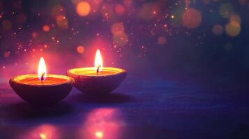 Two diwali candles on the dark background photo