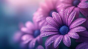 Purple daisy flowers with water droplets on them photo