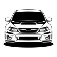 Front view black and white drawing of rally car vector