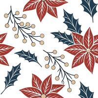 Festive Christmas Poinsettia and Holly Seamless Pattern Design for Winter Holidays vector