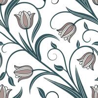 Elegant Seamless Pattern Design Featuring Delicate Floral Motifs and Swirling Vines vector