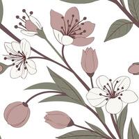 Elegant Floral Pattern Design Blooming Branches with Delicate Flowers and Buds Seamless Background vector