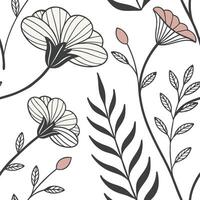 Elegant Floral Pattern Design White Background Botanical Line Art Seamless Repeat Texture vector