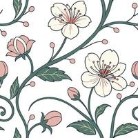 Elegant Seamless Pattern with Delicate Pink and White Flowers on Twining Branches vector