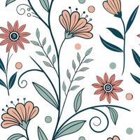 Elegant Floral Pattern Design with Peach and Teal Flowers Seamless Repeat Background Texture vector