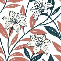 Elegant Lily Flower Seamless Pattern Design Botanical Illustration White Background Floral Texture vector