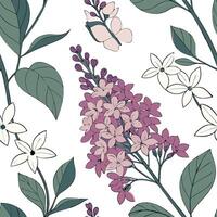 Elegant Lilac and Jasmine Floral Pattern Seamless Design Botanical Illustration vector