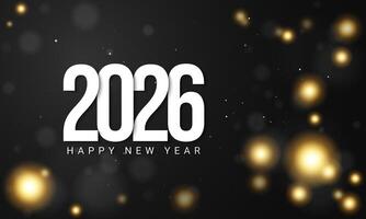 2026 Happy New Year Greeting Card Design with stars on black background. vector