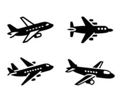 Set of airplane icons and silhouettes in style for travel and aviation illustrations vector